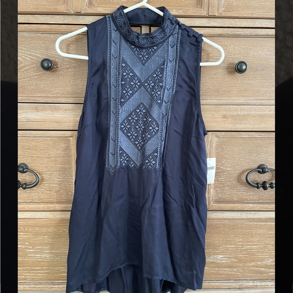 NWT Anthropologie navy high neck top. Size SMALL